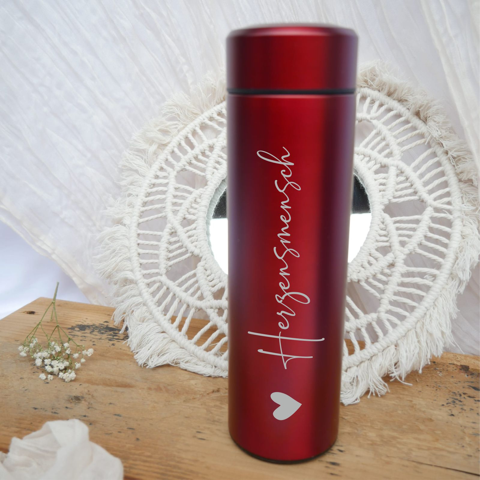 Trinkflasche personalisiert mit Teesieb | Doppelwandige Edelstahl Isolierflasche | für Zuhause & Unterwegs | Geschenk | Wunschamen + Motiv