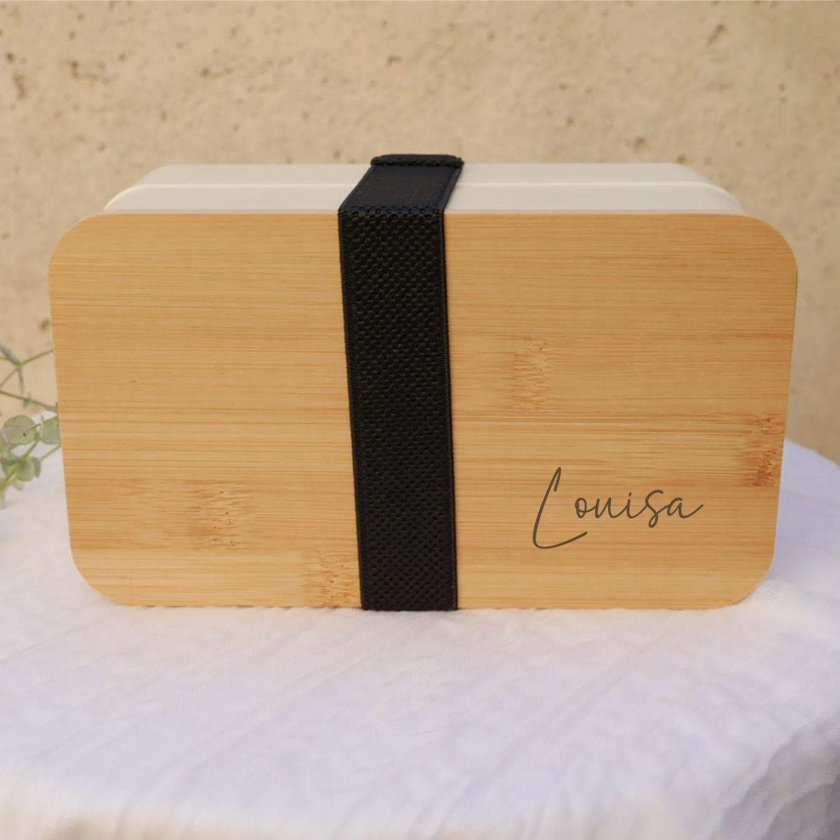 Personalisierte Brotdose  | Lunchbox mit Bambusdeckel,  Trennsteg, Halteband, Besteckset und Wunschgravur  | Kitastart oder Schulstart