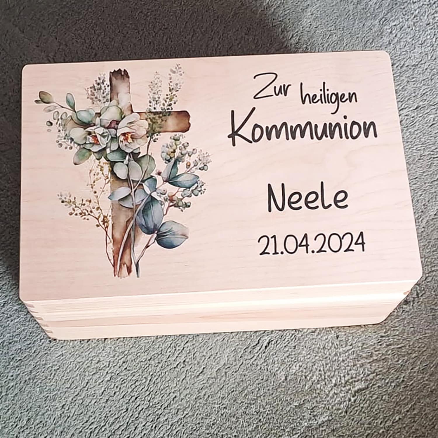 Erinnerungskiste Kommunion Erinnerungsbox mit Kreuz Geschenk Erinnerung
