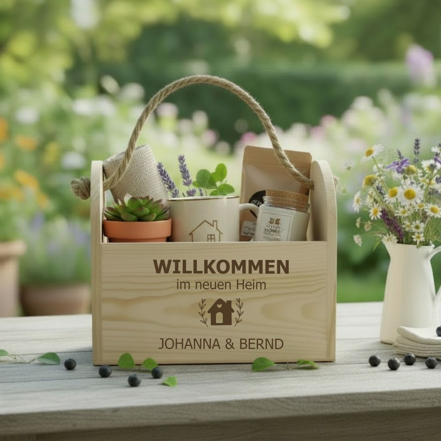 Personalisierte Holzkiste Geschenkkiste zum Einzug - Geschenkidee für Umzug - Hausbau - Richtfest