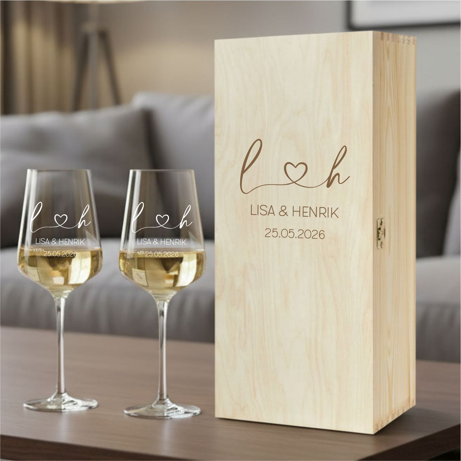 Hochzeitsgläser Weingläser zur Hochzeit mit Initialen und Herz - optional mit Erinnerungsbox -persönliche Geschenke