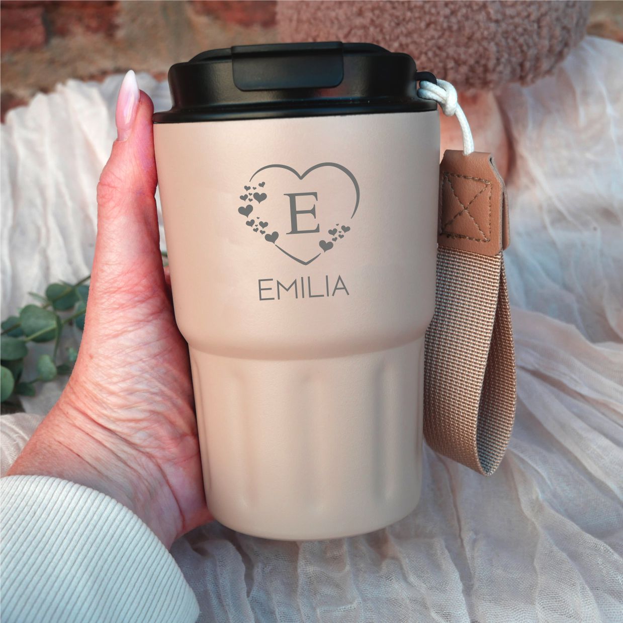 personalisierter Edelstahl Thermobecher | Monogramm | Buchstaben  | Kaffeebecher | Trink-Becher mit Namen | Geburtstag Geschenk Freundin 
