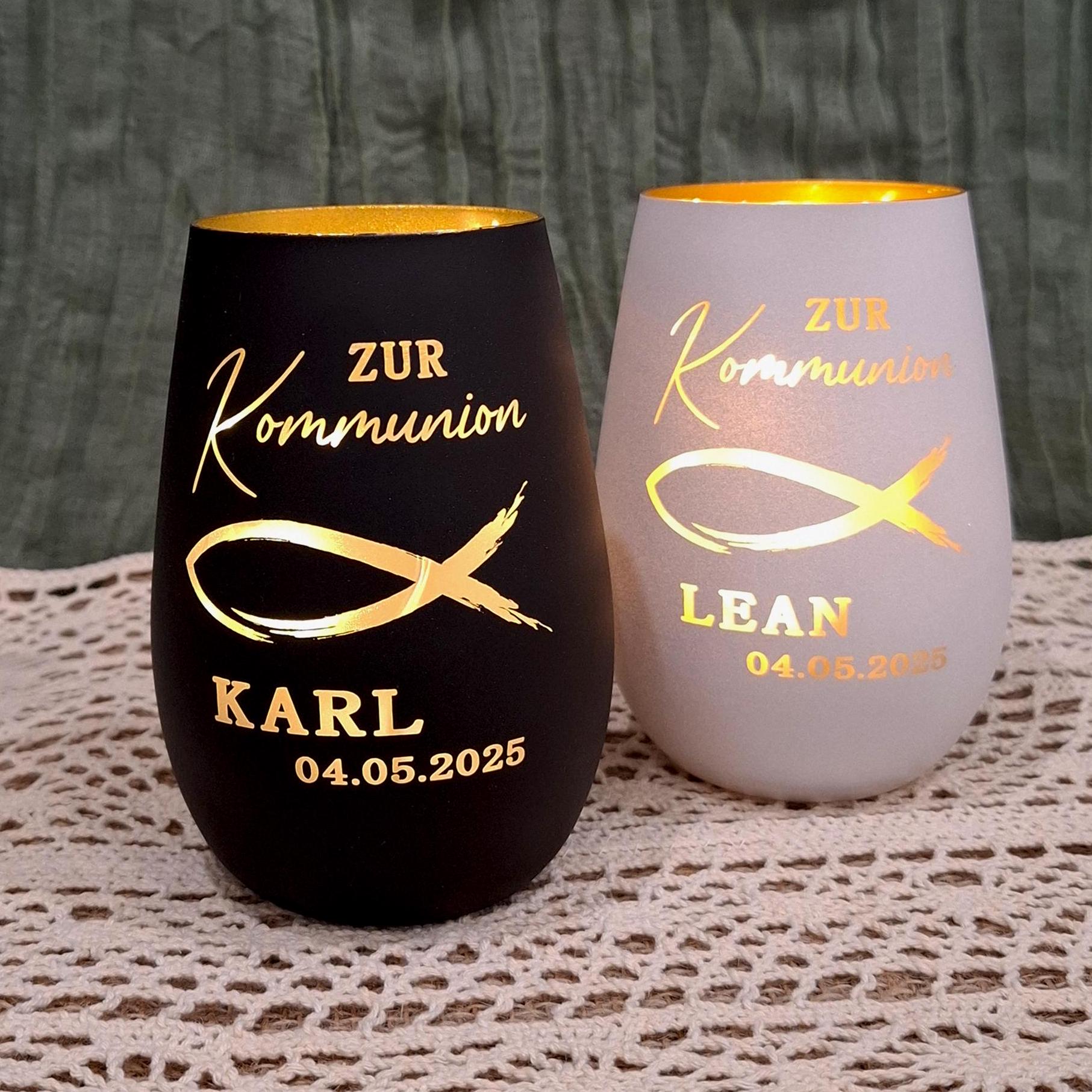 Windlicht zur Kommunion - Geschenk - Geschenkidee Tischdeko Geldgeschenk personalisiert