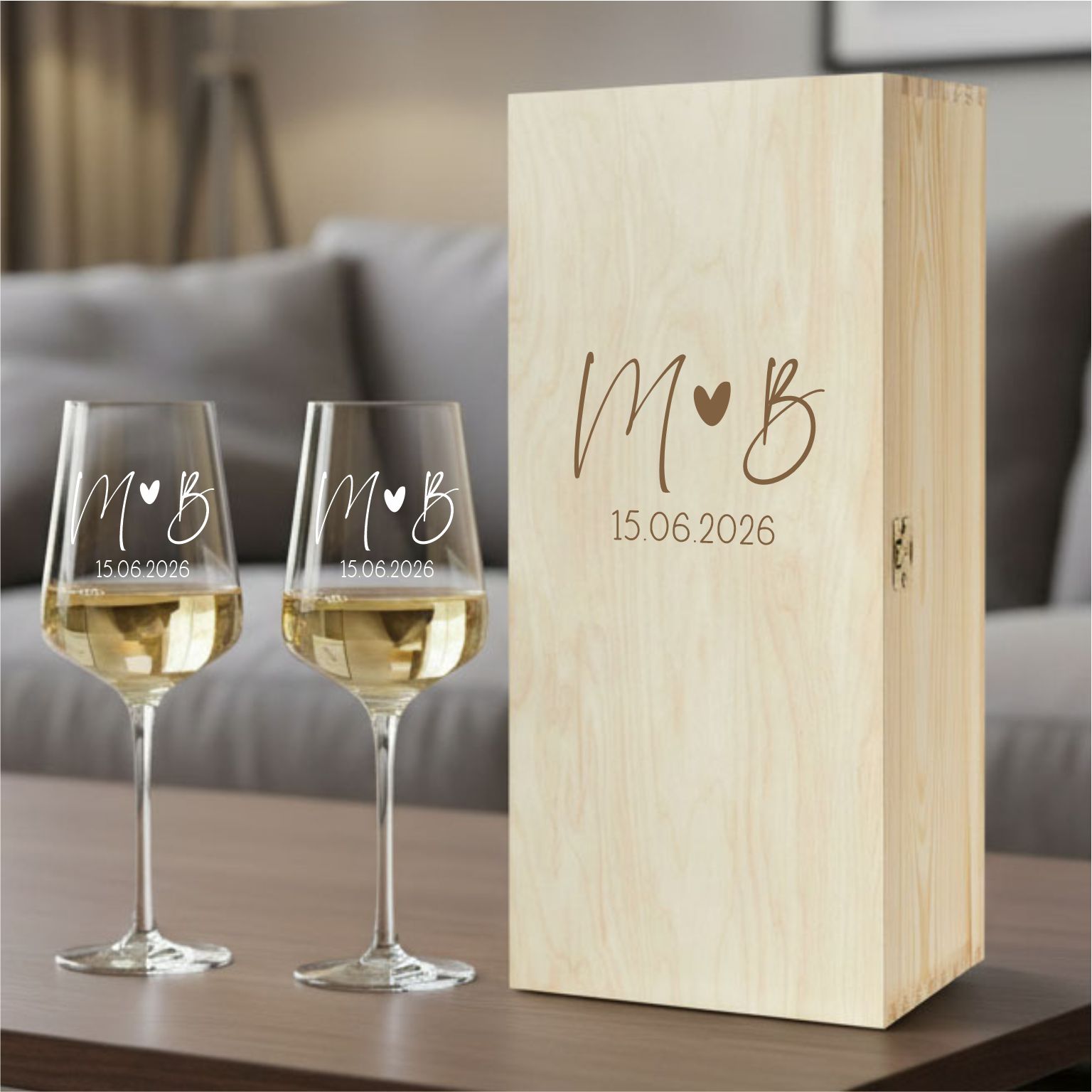 Hochzeitsgläser Weingläser Riesling zur Hochzeit Initialen- optional mit Erinnerungsbox -persönliche Geschenke