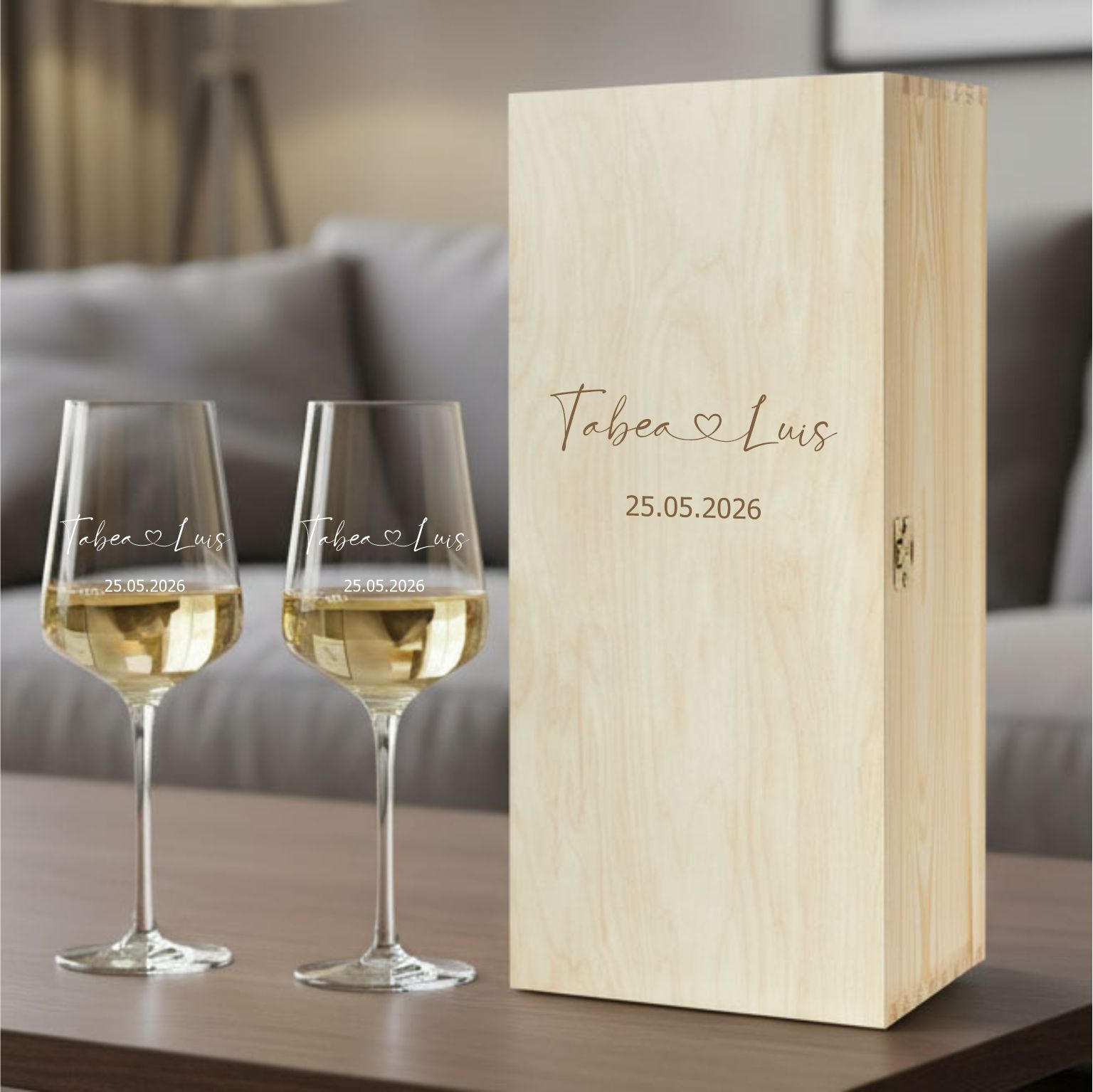 Weingläser mit Namen - Hochzeitsgläser  - Geschenk Jahrestag - Valentinstag - Paare - optional mit Erinnerungsbox -Weinglas Leonardo