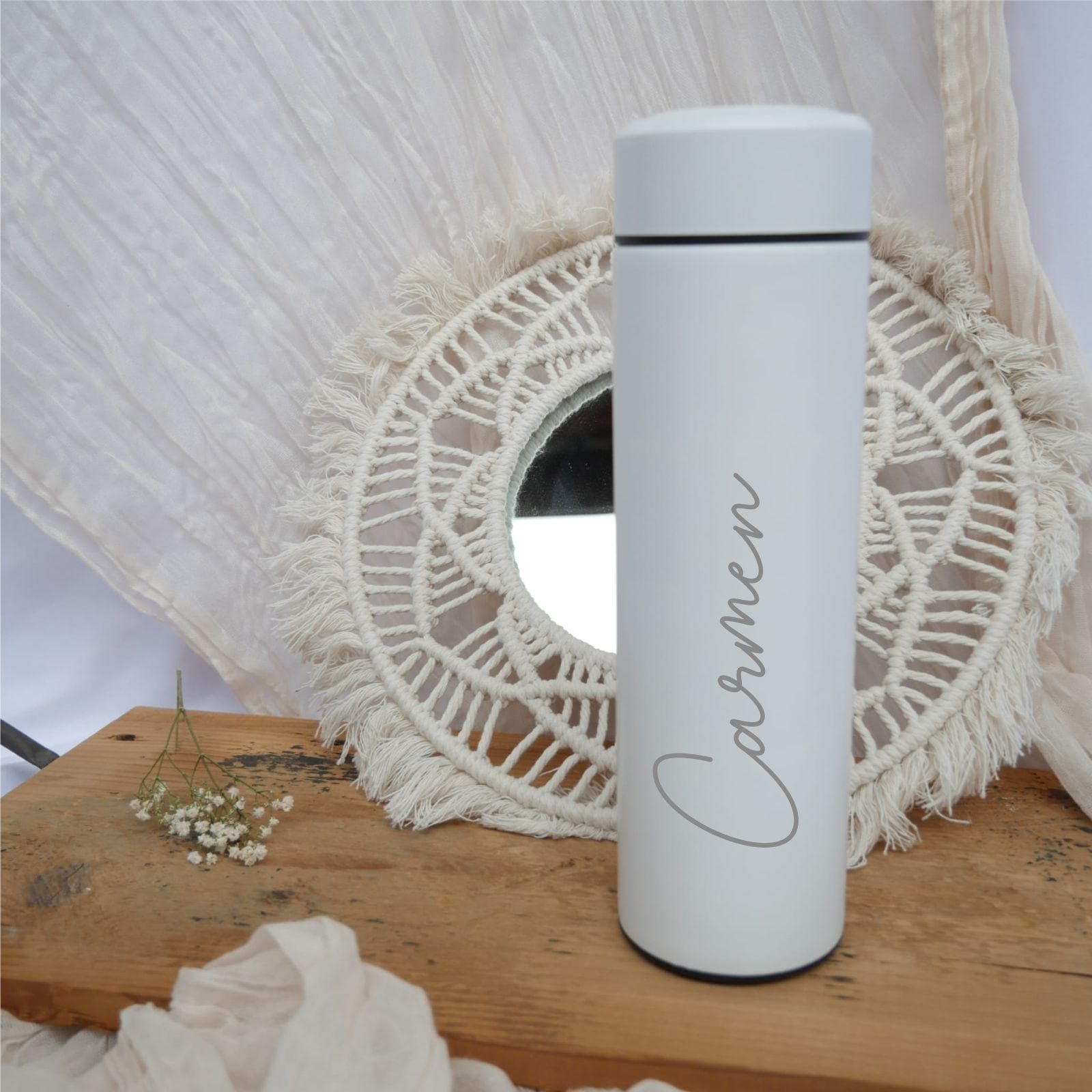 Doppelwandige Edelstahl Trinkflasche mit Teesieb – 425 ml | Isolierflasche | praktische Geschenkidee  | personalisiert