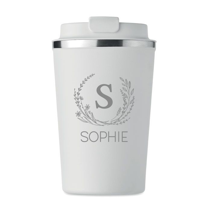 personalisierter Thermobecher mit Gravur - Blumen - Monogramm - Geschenk Frauen