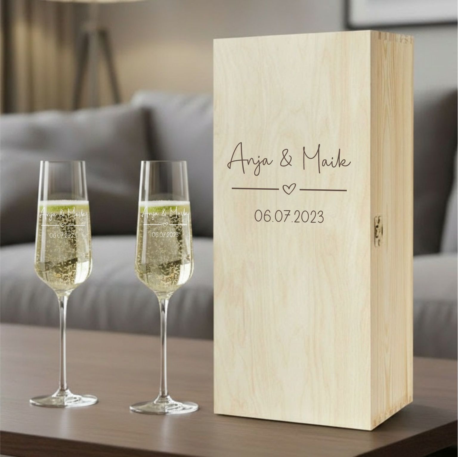 Hochzeitsgläser Sektgläser zur Hochzeit Zierherz- optional mit Erinnerungsbox -persönliche Geschenke