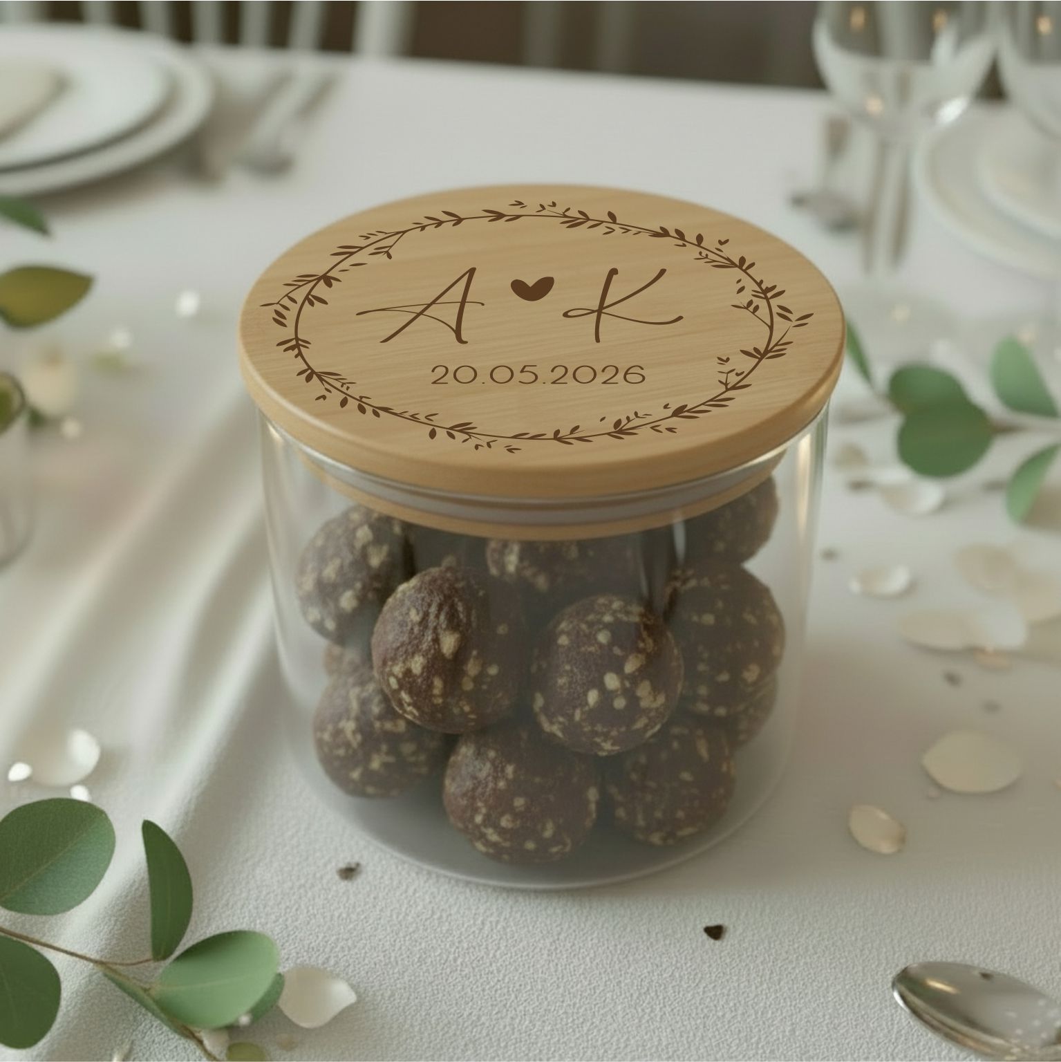 Geschenk Hochzeit Vorratsglas mit deinen Initialen Datum optional 