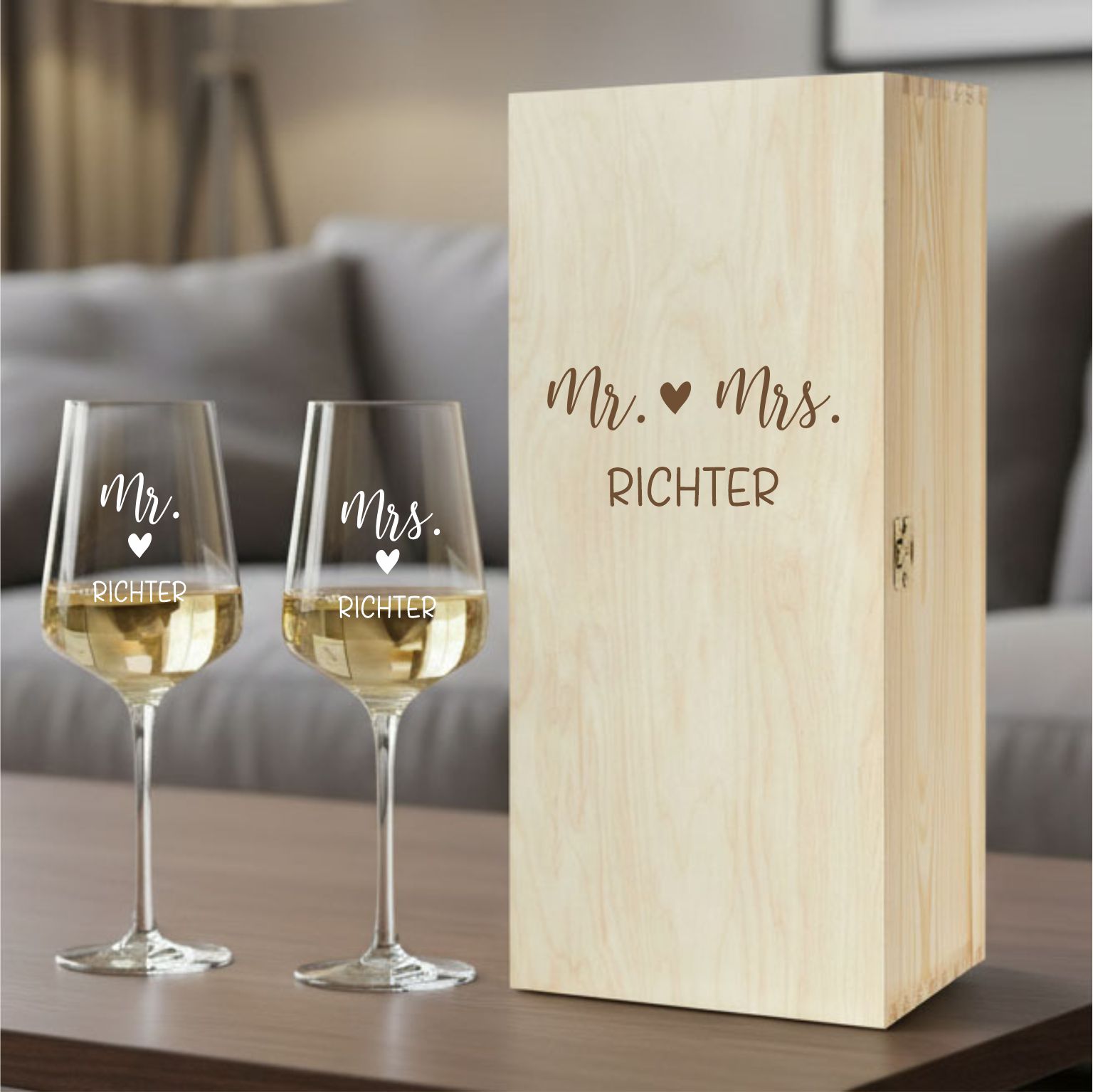 Hochzeitsgläser Weingläser Riesling zur Hochzeit Mr. &  Mrs.- optional mit Erinnerungsbox -persönliche Geschenke