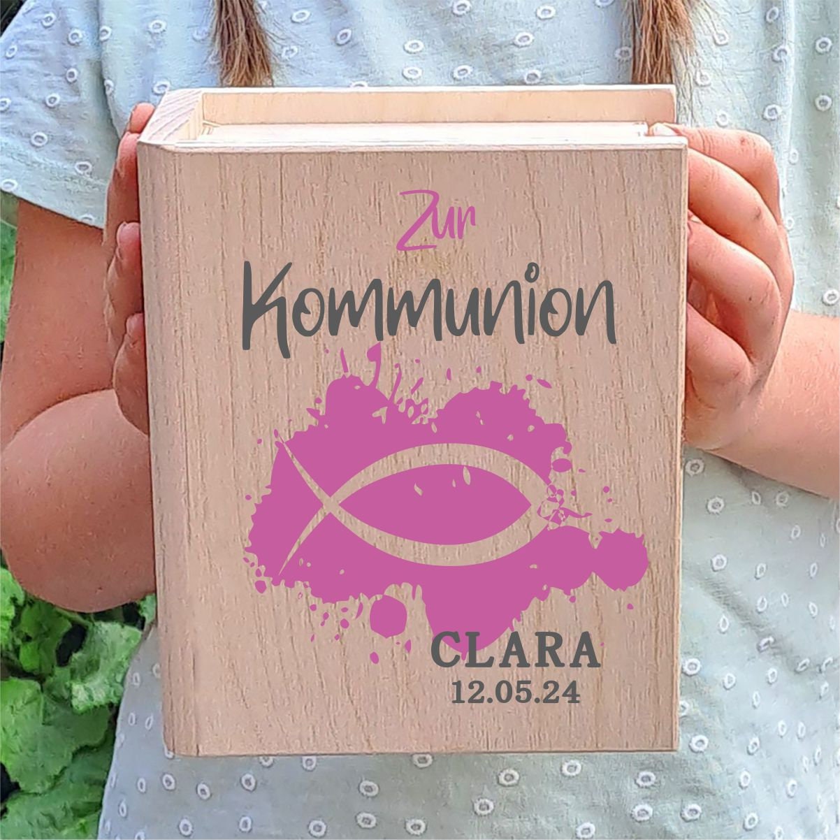 personalisierte Spardose Kommunion Kinder Geschenk -  Sparbuch Holz