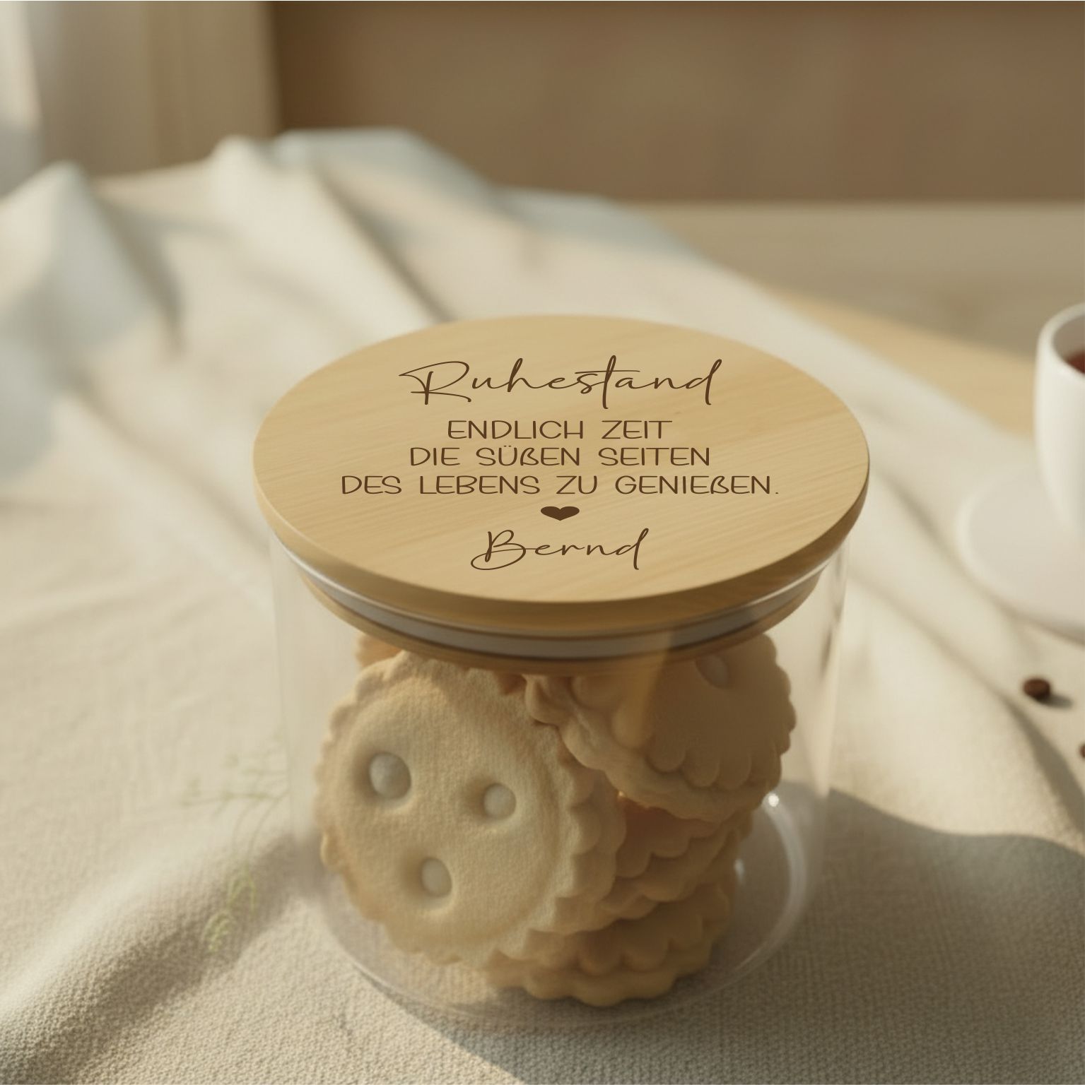 Geschenk zum Ruhestand personalisiert – Vorratsglas mit Gravur – Rentengeschenk für Kollegen, Abschiedsgeschenk Rente