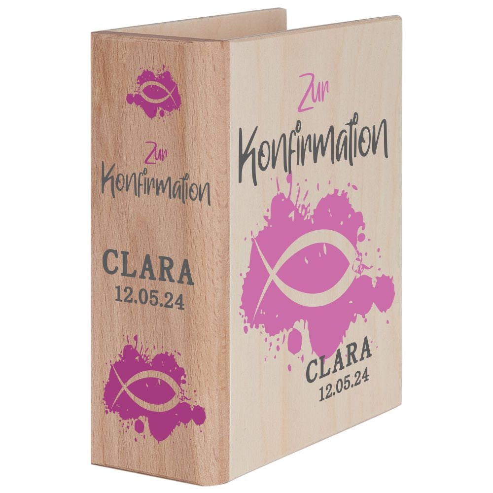 personalisierte Spardose Konfirmation Kinder Geschenk -  Sparbuch Holz Geldgeschenk Konfirmand(in)