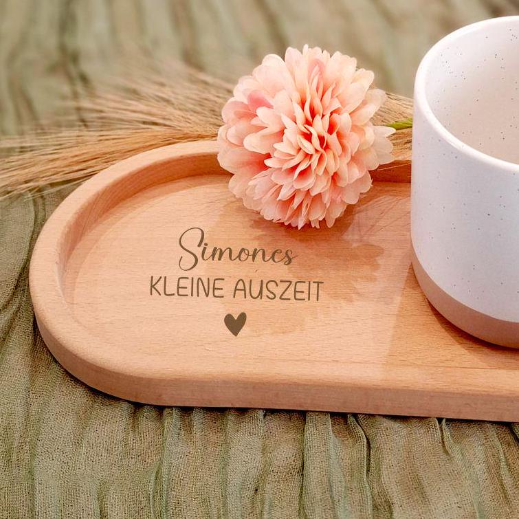 persönliches Geschenk Holztablett Tablett Untersetzer Serviertablett Kaffeeteller kleine Auszeit Buche 