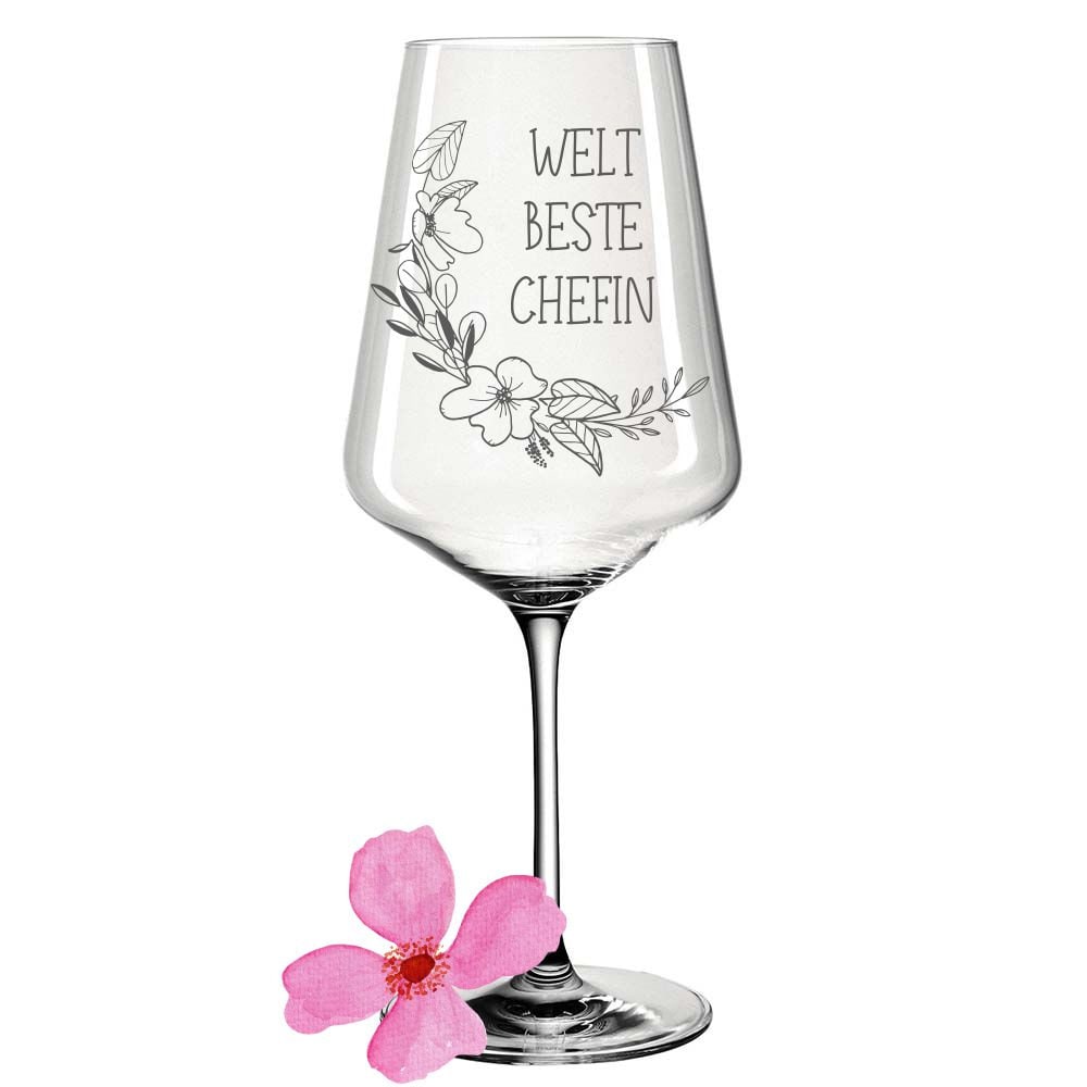 Weinglas mit Gravur Chefin Geschenk zum Geburtstag Dankeschön - Beste Chefin - Weltbeste Chefin - Blumen