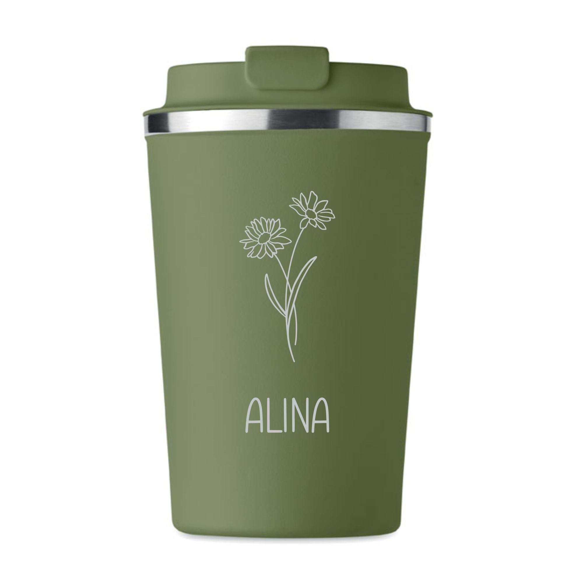 Thermobecher mit Gravur | personalisiert | Frauen | Geburtsblume | Kaffeebecher | to go Becher  | Reisebecher mit Namen | Geburtstag