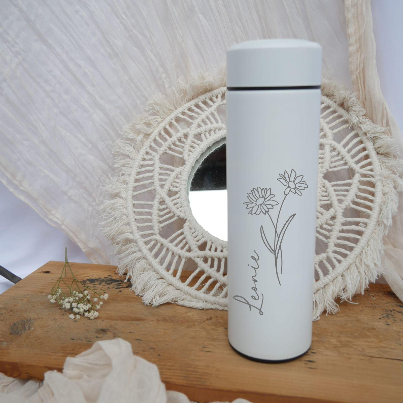 personalisierte Trinkflasche Edelstahl | Isolierflasche | praktische Geschenkidee | personalisiert | Geburtsblume | Frauen | Teesieb
