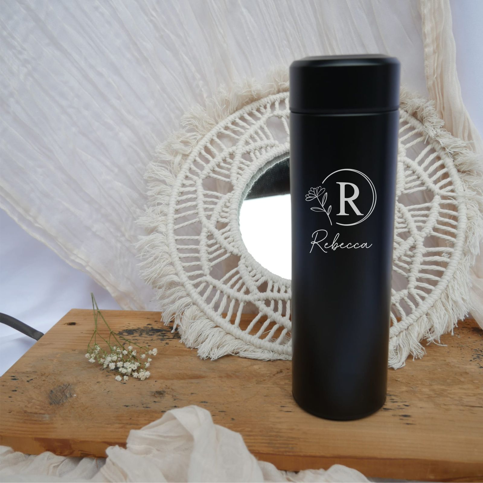 personalisierte Trinkflasche mit Wunschnamen & Teesieb | Edelstahl Isolierflasche | für Zuhause + Unterwegs | Geschenk | Monogramm |  Kopie