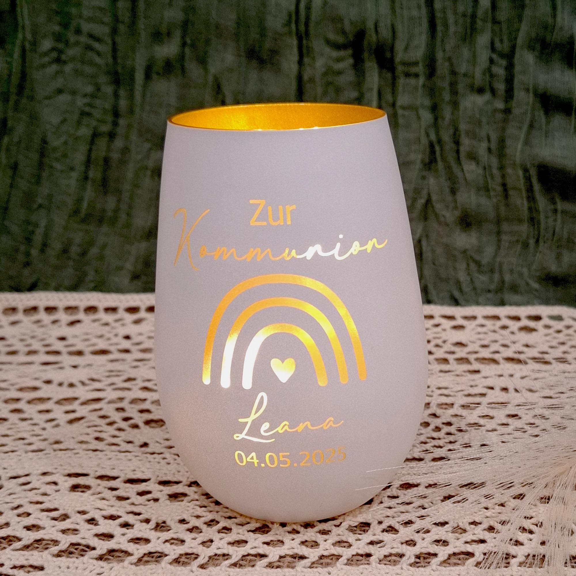 Windlicht zur Kommunion - Geschenk - Geschenkidee Tischdeko Geldgeschenk personalisiert