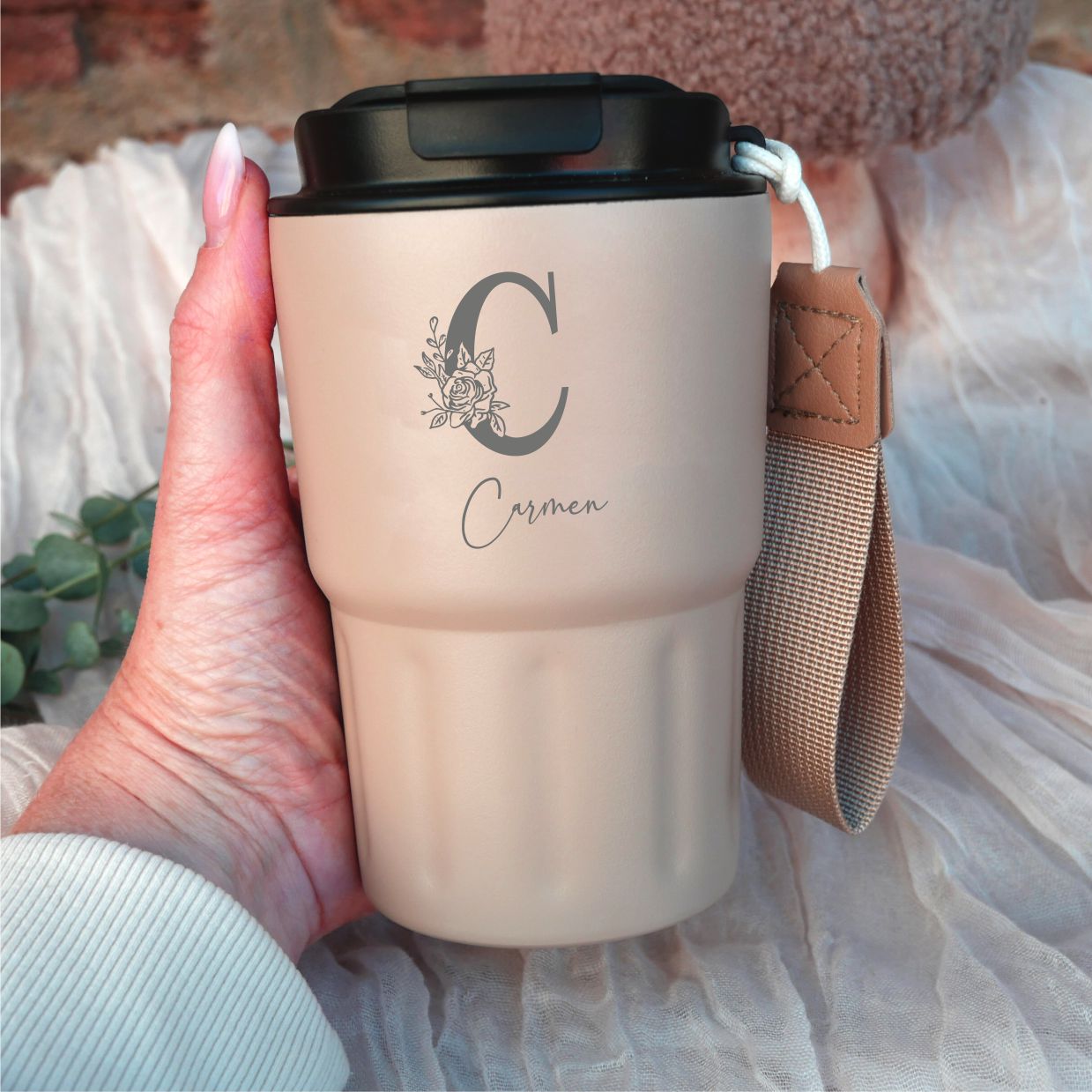 personalisierter Edelstahl Thermobecher | Monogramm | Buchstaben  | Kaffeebecher | Trink-Becher mit Namen | Geburtstag Geschenk Freundin