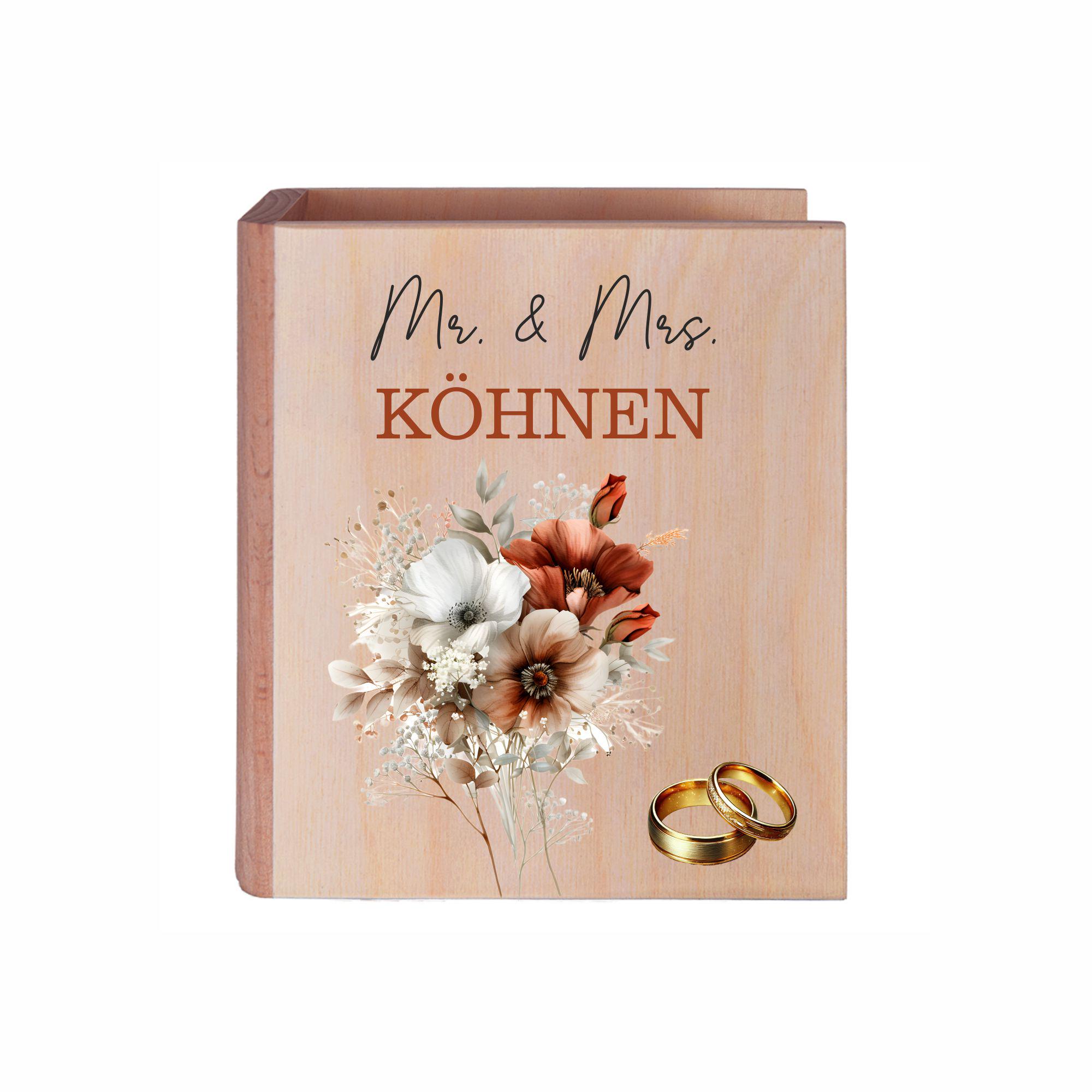 personalisierte Spardose Geschenk Hochzeit Blumen Sparbuch Holz- mit deinen Wunschnamen - Geldgeschenk Holzspardose - nachhaltig