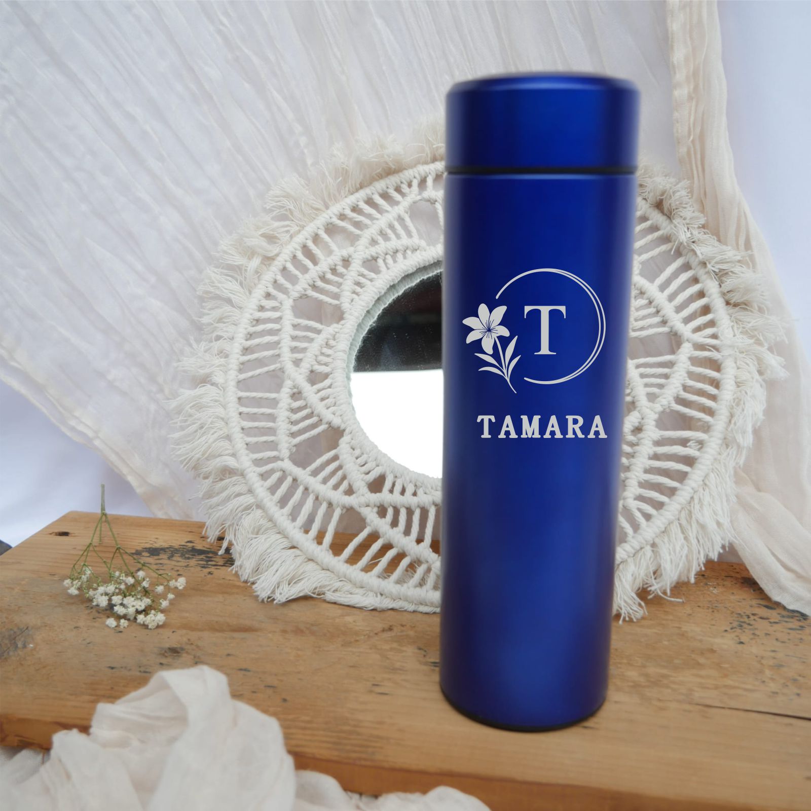 personalisierte Trinkflasche mit Wunschnamen & Teesieb | Edelstahl Isolierflasche | für Zuhause + Unterwegs | Geschenk | Monogramm | 