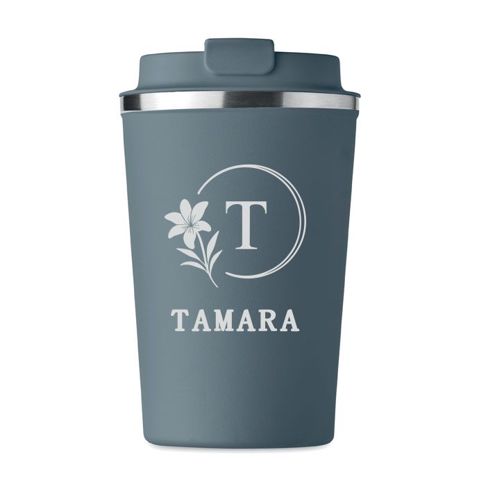 Doppelwandiger Thermobecher mit Blumen Monogramm 