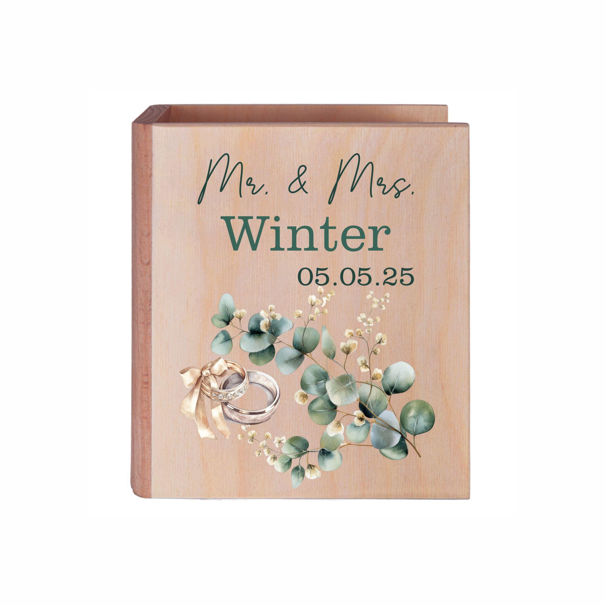 Spardose Geschenk Hochzeit Eukalyptus - mit deinen Wunschnamen - Geldgeschenk Holzspardose - nachhaltig - persönliches Geschenk